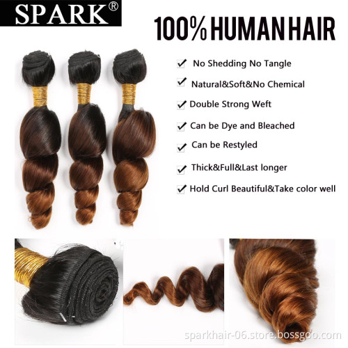 Spark Ombre Loose Wave Bundles with Closure 10A Brazilian Ombre Weave Human Hair Bundle   1b/4/30 with 4x4 Lace Closure